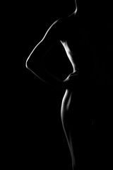 black and white female body in back light art photography - 195057386