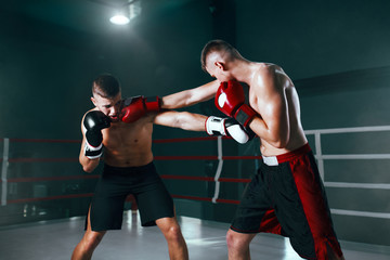 Fototapeta na wymiar professional boxer on boxing ring, boxing training