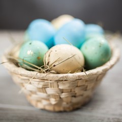 Easter eggs on blue background