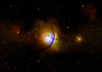 Stars, dust and gas nebula in a far galaxy