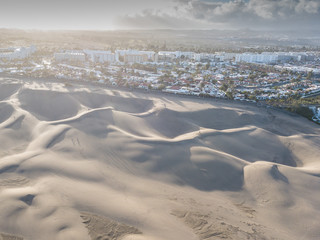 Aerial view of Sand dunes on the beach of Maspalomas, Gran Canaria