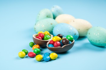 Fototapeta na wymiar Easter eggs on blue background