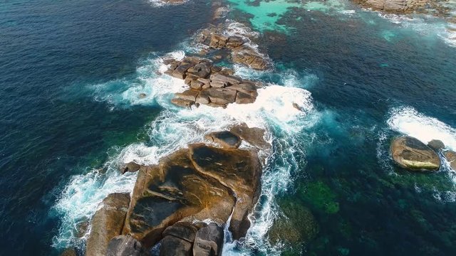 Aerial view of scenic coast around Redgate Beach, crystal clear turquoise water of Great Southern Ocean - Western Australia from above, 4k UHD