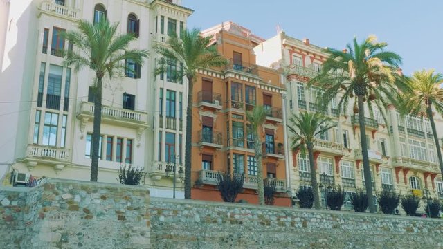 View of beautiful buildings along quay in ceuta.