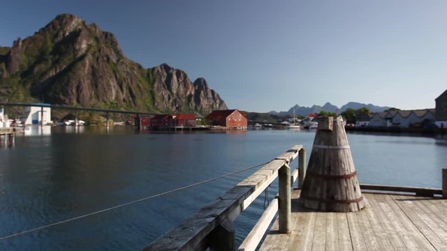 Picturesque fishing port in Henningsvaer on Lofoten islands,