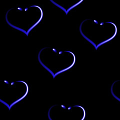 Heart shaped earrings like seamless royal blue pattern, black vector background.