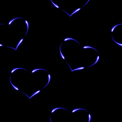 Royal blue hearts made by fen fires,  seamless pattern, vector background.