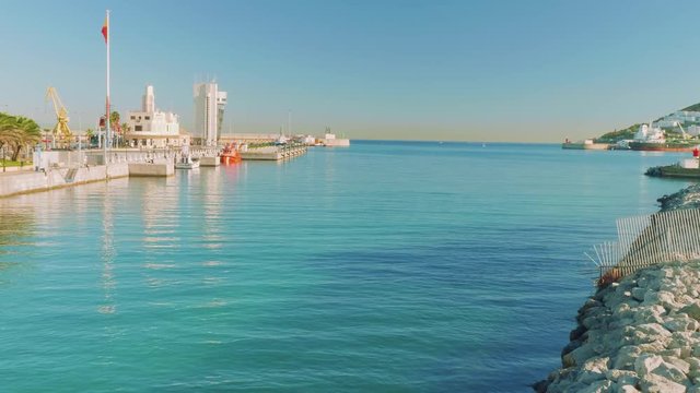 Sea entrance to harbor of Ceuta with its blue water