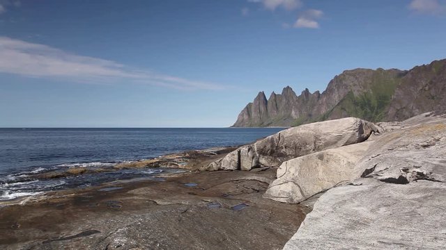 Coastline near the unique tourist boardwalk on Senja island,Norway