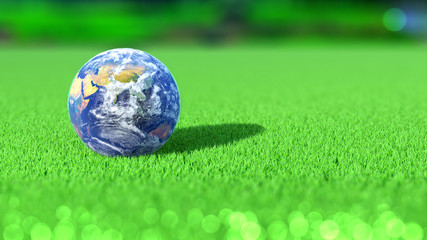 Fototapeta na wymiar La planète Terre sur le green d'un golf. Face inde. Concept. Rendu 3D. 
