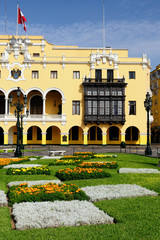 Lima - capital of Peru. Cityscape - Plaza de Armas - main squer in town - colonial architecture detail