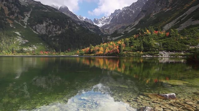 Autumn scenery on Popradske pleso. Slovakia. It is a mountain lake of glacial origin located in the High Tatras, Slovakia