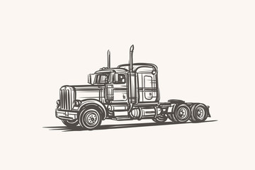 American Truck hand drawn sketch. Vector.  - obrazy, fototapety, plakaty