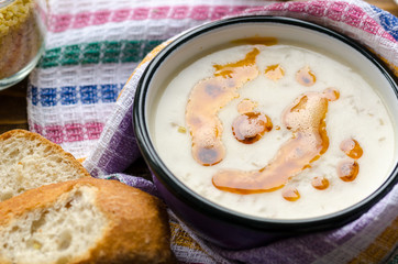 traditional findings tarhana soup on the wooden table