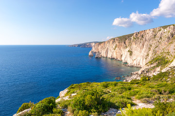 Fototapeta na wymiar View of blue sea and Plakaki cape on western coast of Zakynthos island.