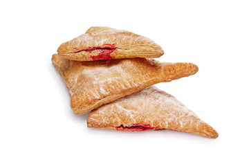 Layout for menu. Puff pastry pockets with strawberry filling on white background