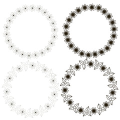 Set of vector circle frames. Wreaths for logo, template and design.