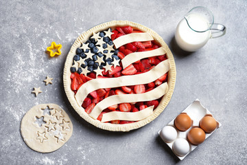American flag pie on grey background