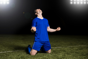 Fototapeta na wymiar Soccer player celebrating his victory
