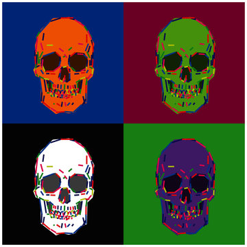Pop art vector illustration of abstract human skulls