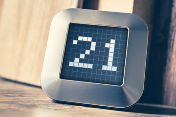 The Number 21 On A Digital Calendar, Thermostat Or Timer