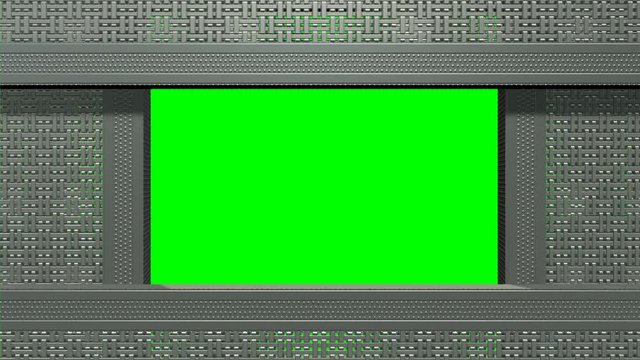 Apertura chiusura pannelli realizzati con griglia metallica colorata su sfondo chroma key