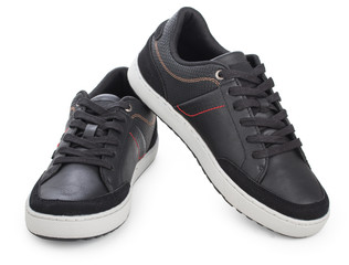 Pair of black mens sport shoes, sneakers isolated on a white background.