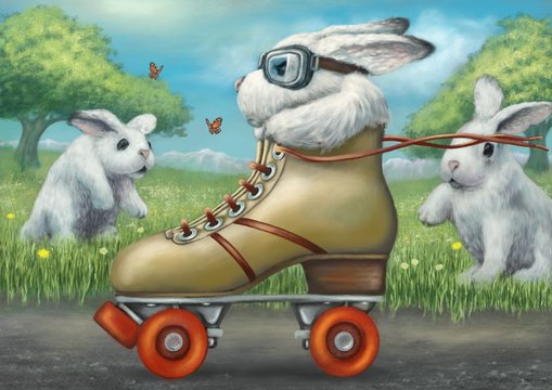 Rollschuh-Hase