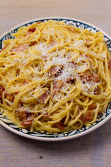 Pasta carbonara. Creamy Spaghetti Carbonara