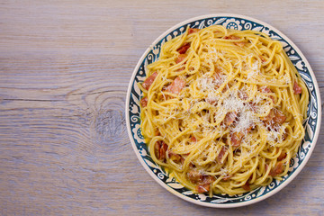 Pasta carbonara. Creamy Spaghetti Carbonara