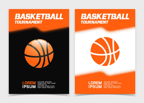 Basketball brochure or web banner design with ball icon