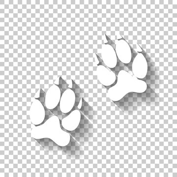 animal tracks icon. White icon with shadow on transparent background