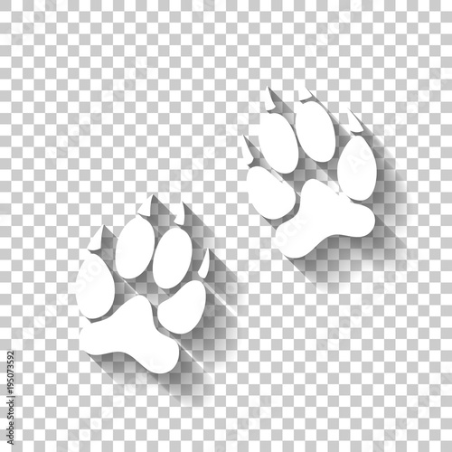 animal tracks icon. White icon with shadow on transparent
