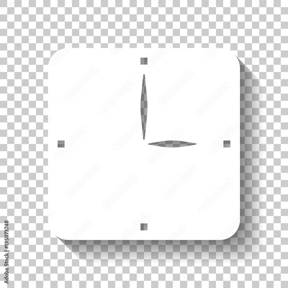 Wall mural simple clock icon. white icon with shadow on transparent background
