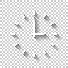 Simple icon of clock. White icon with shadow on transparent background