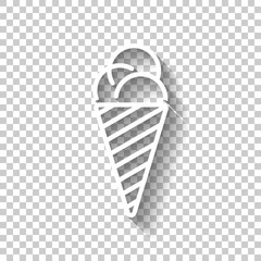 ice cream icon. White icon with shadow on transparent background