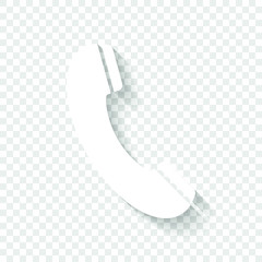 Telephone receiver icon. White icon with shadow on transparent background