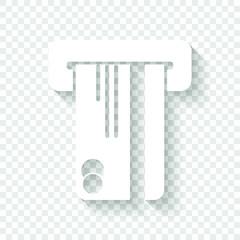 ATM machine and credit card. simple silhouette. White icon with shadow on transparent background