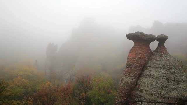 Belogradchik Rocks in fog - shape The Mushrooms