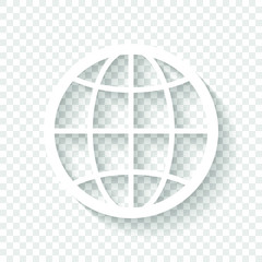 globe, planet. simple silhouette. White icon with shadow on transparent background