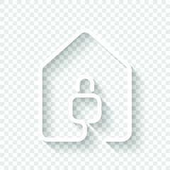 house with lock icon. line style. White icon with shadow on transparent background