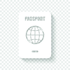 passport, simple icon. White icon with shadow on transparent background