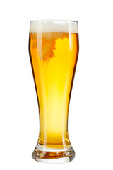 cold mug of beer with foam isolated on white background