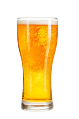 cold mug of beer with foam isolated on white background