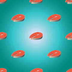 Red fish slices on blue background seamless pattern