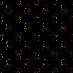 Seamless pattern with glowing yellow and orange mushrooms on black background