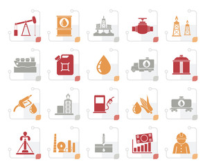 Stylized Oil industry, Gas production, transportation and storage icons - vector icon set