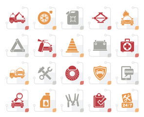 Stylized Roadside Assistance and tow  icons  - vector icon set