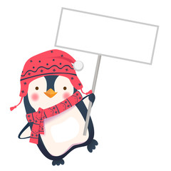 penguin holding sign