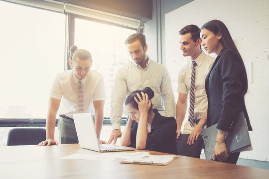 Business Group Meeting Teamwork Of Unhappy And Stress With Problem Fail, Team Serious At Office With Deadline Work Of Employee.